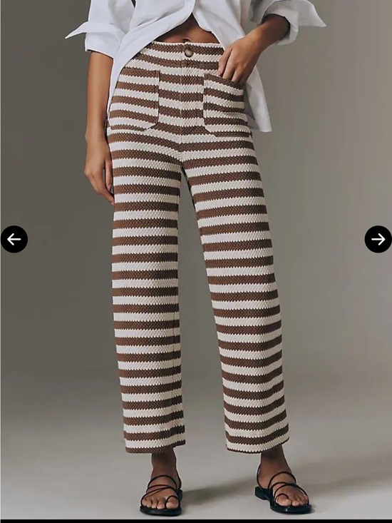Maeve Pants - Maeve Colette Knit High-Rise Wide-Leg Cropped Pants (brown and cream striped)